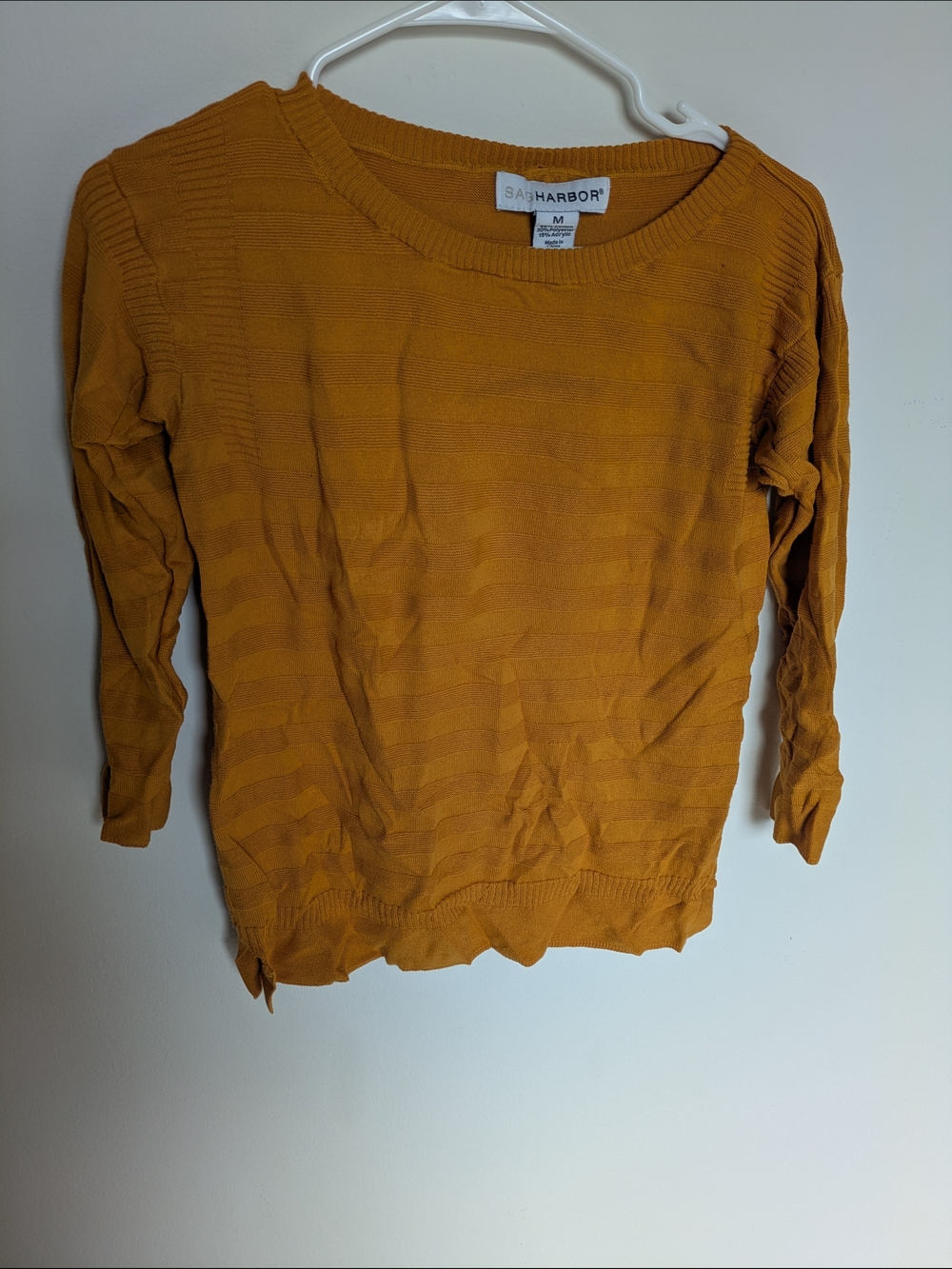 Sag Harbor Mustard Ribbed Long-Sleeve Knit Top